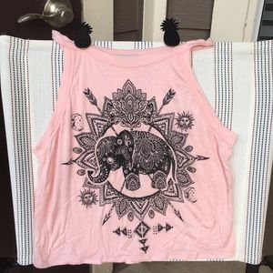 Tribal Elephant Baby Pink Cropped Tank Top